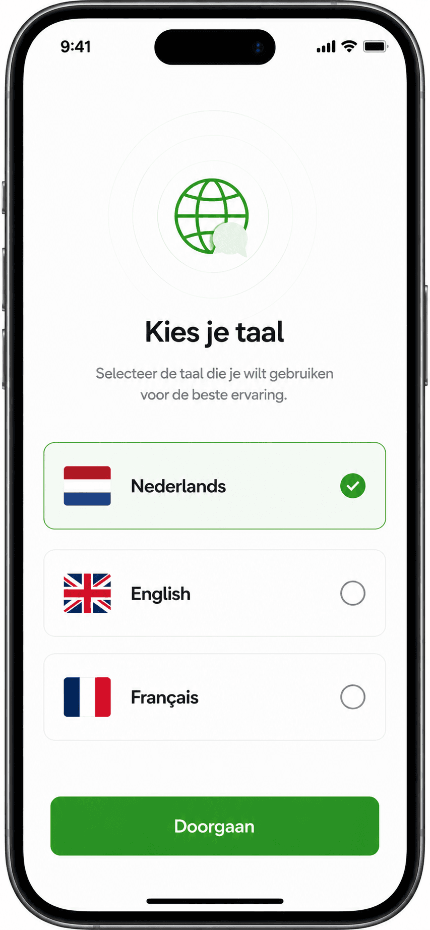 Meertaligheid - Screenshots van NL-, EN- en FR-schermen