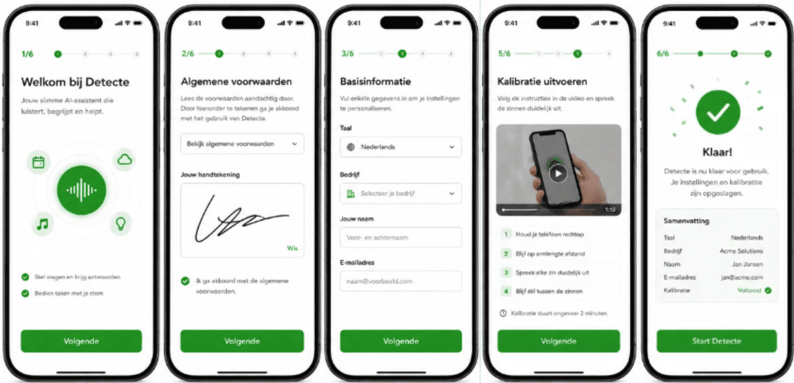 Onboarding & Calibratie - Screenshots en video van de onboarding